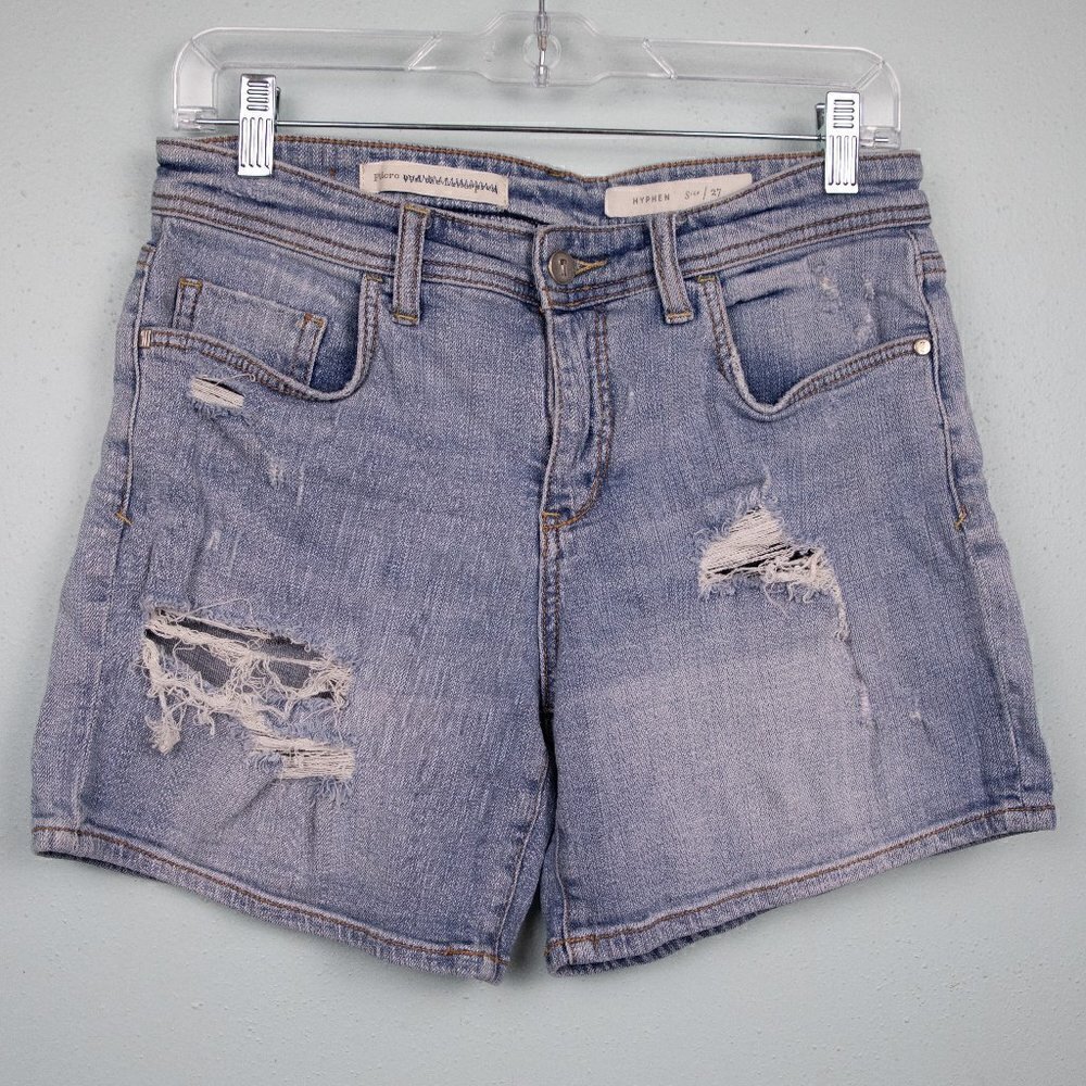 Pilcro and the Letterpress Hyphen distressed jean shorts-27